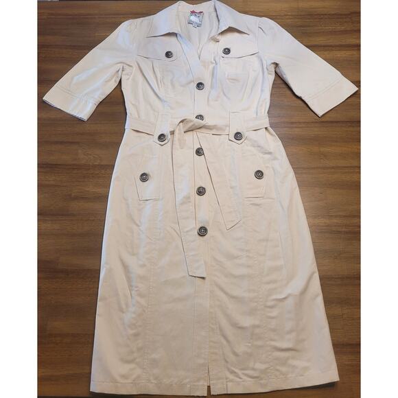 Yoana Baraschi Silk Blend Utility Midi Dress Khaki Size 6 Belted EUC - Picture 1 of 13